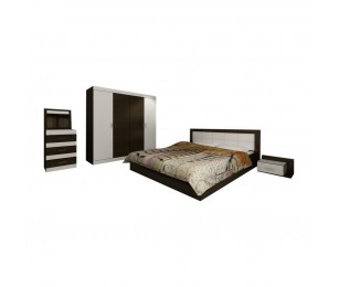 Set Mobila Dormitor Afrodita - Culoare Wenge-Alb - Pat 160x190 cm + Sifonier + Comoda + Noptiere