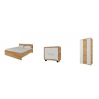 Set Mobila Dormitor Hera 2 - Culoare Alb-Stejar - Pat 160x200 cm + Sifonier + Noptiere