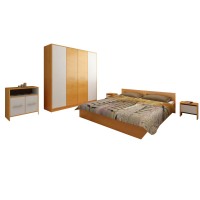 Set Mobila Dormitor Mirela - Culoare Stejar-Alb - Pat 160x190 cm + Sifonier + Comoda + Noptiere