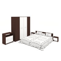 Set Mobila Dormitor Mirela - Culoare Wenge-Alb - Pat 160x190 cm + Sifonier + Comoda + Noptiere