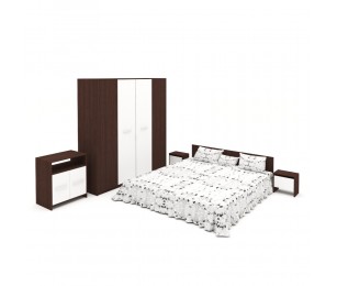 Set Mobila Dormitor Mirela - Culoare Wenge-Alb - Pat 160x190 cm + Sifonier + Comoda + Noptiere