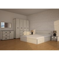 Set Mobila Dormitor Sani - Culoare Stejar-Negru - Pat 160x190 cm + Sifonier + Comoda + Oglinda + Noptiere